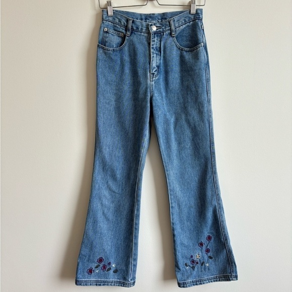 Vintage Embroidered Wide Leg Flare Jeans - Picture 1 of 6